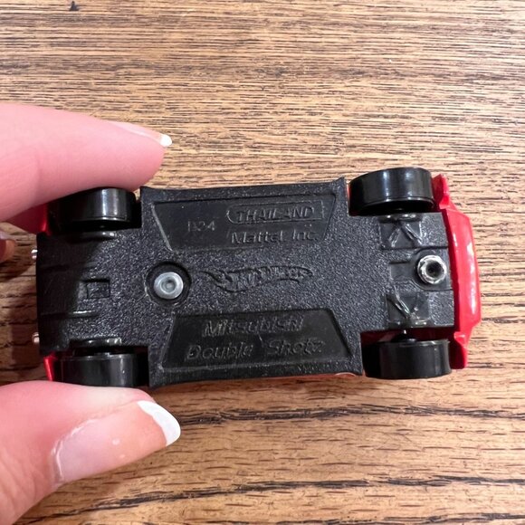 Hot Wheels Red "Double Shots" Die-Cast Toy Car With Flames & Yellow Windows - Picture 5 of 5